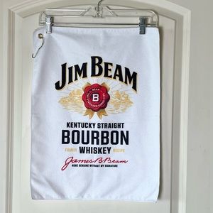 NEW Jim Beam White Golf Towel with Brass Hook